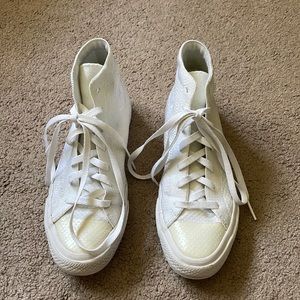 Woven white high top converse